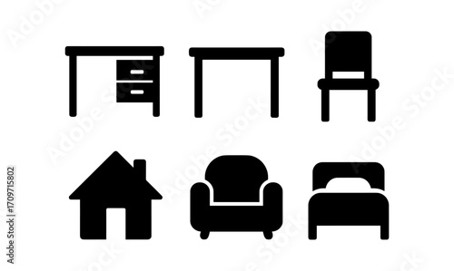 Simple home and office furniture silhouettes for interior design projects