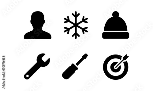 Minimalist black icons for winter and tools collection