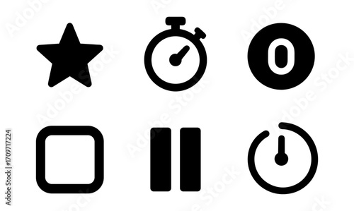 Minimalist black icon set for media control and rating systems