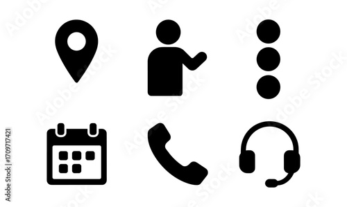 Essential communication and navigation icons in minimalist silhouette style