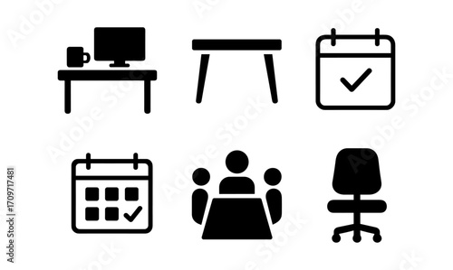 Office icons collection for workspaces and meetings in minimalist design
