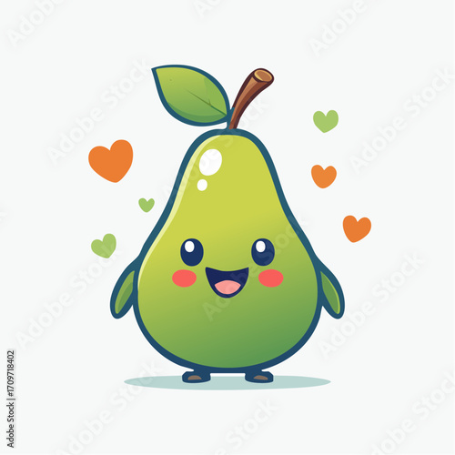 Cute Pear with Hearts A Delightful and Wholesome Fruit Illustration, Ideal for Children's Content