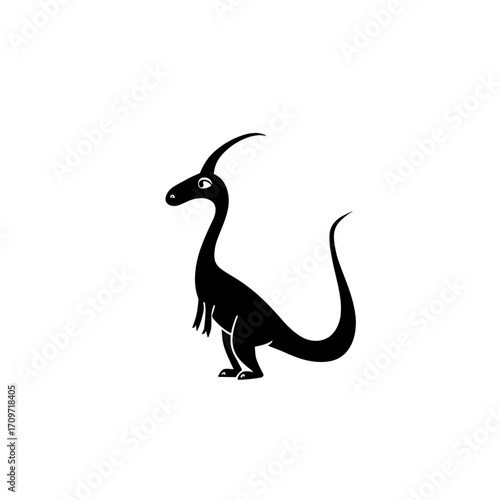 Parasaurolophus. Parasaurolophus simple black and white line art vector logo
