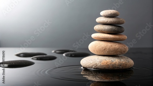 Wallpaper Mural Peaceful Zen Stones Stacked in Reflective Dark Water Torontodigital.ca