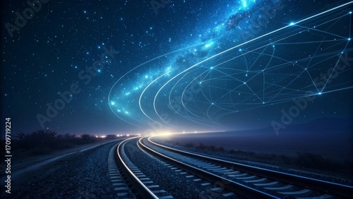 Wallpaper Mural Cosmic Connection: Digital Rails Guiding Through a Starlit Network Torontodigital.ca