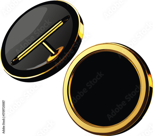 Open gold compact mirror with reflective surface on black background