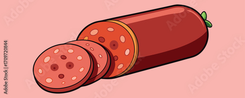 Cartoon Sausage Illustration – Salami Meat Vector Art, Funny Food Cartoon Clipart, Cute Meat Sausage Character Drawing, Child Friendly Cartoon Design, Processed Meat Funny Illustration, Comic Cartoon 