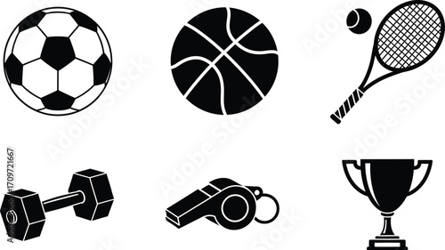 Sports equipment vector icons set soccer tennis basketball