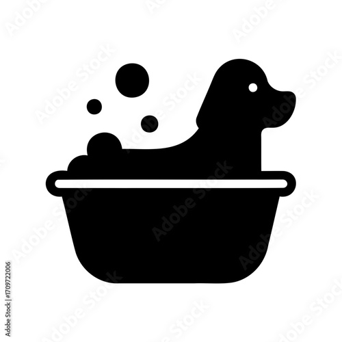 Dog in a tub taking a bath with soap bubbles illustration