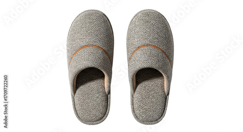 фотографія Isolated pair of neutral-colored soft, comfortable house slippers on a neutral b