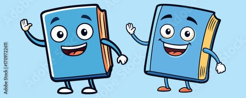 Cartoon Book Characters – Cute Reading Illustration, Funny Kids Book Drawing, Educational School Book Cartoon Art, Smiling Learning Book Mascot, Happy Cartoon Book Clipart, Playful Comic Book Children