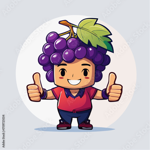 Adorable Grape Character Giving Thumbs Up A Cheerful Illustration for Fruit and Food