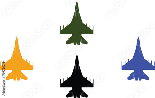 Fighter jets silhouette formation military aircraft vector art
