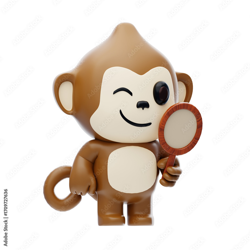 Naklejka premium Monkey Looking In The Mirror 3D Character Illustration.