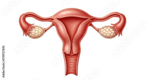 Isolated Anatomical illustration of the human female reproductive system, uterus, ovaries