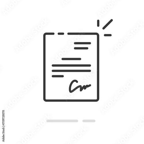 Agreement icon simple, contract sign symbol pictogram line stroke outline vector graphic, thin linear signature deal consent business documents, settlement treaty pact legal paper doc
