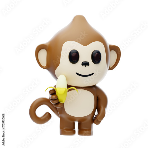Monkey Eating Banana 3D Character Illustration.
