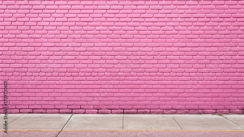 Pink brick wall and wooden floor for background or texture with copy space