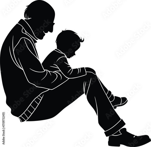 Elderly man holding grandchild silhouette vector