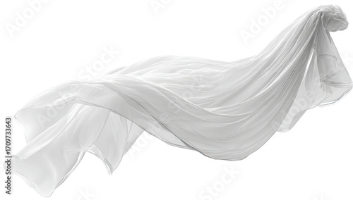 White fabric flowing in the air