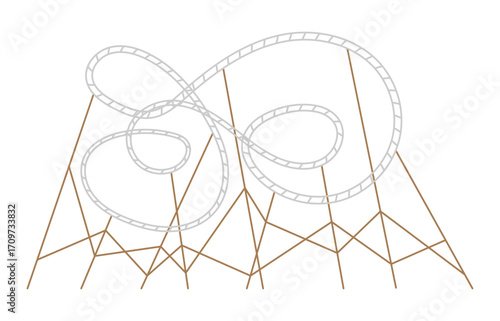 Loops and twists of a roller coaster ride in an amusement park. Simple cartoon vector isolated on white background