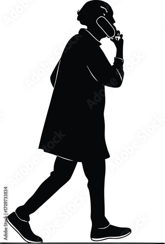 Elderly person talking on cell phone silhouette vector