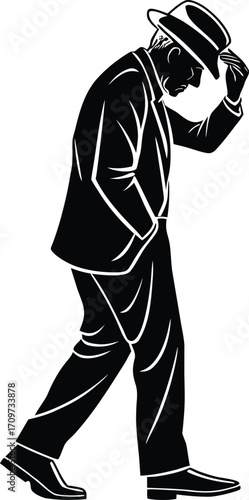 Elderly man tipping hat silhouette vector