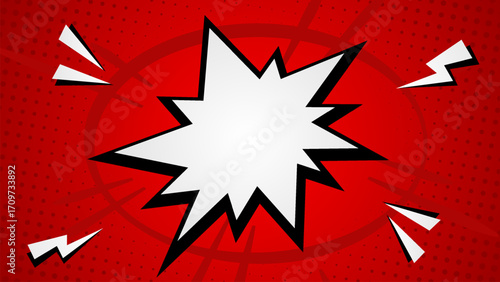 Pop art halftone background. Comic starburst pattern. red banner with star speech bubble. Vintage duo tone texture. Gradient wow design. Cartoon superhero print. 