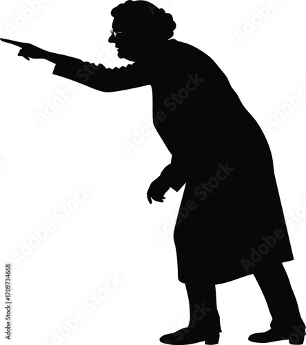 Elderly woman silhouette pointing hand gesture vector