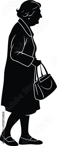 Elderly woman silhouette walking with handbag vector