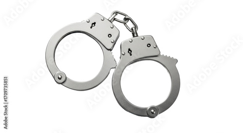 Quadro em tela Isolated pair of metal handcuffs used by law enforcement, criminal justice syste