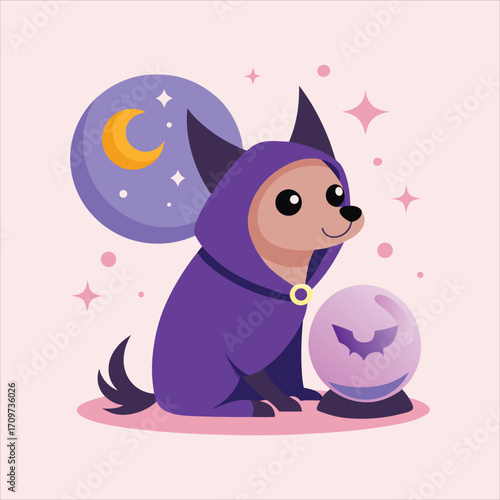 Cute Wizard Dog with Crystal Ball