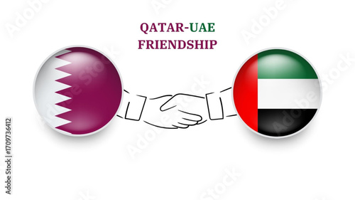 qatar and uae flags in circle with shake hand.qatar and uae friendship. qatar and uae flags, isolated on white background. Vector illustrator