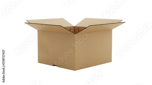Open cardboard box isolated on white background, ready for packing items inside