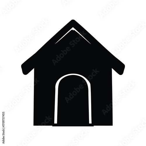 Simple black and white vector drawing of a pet's dog house