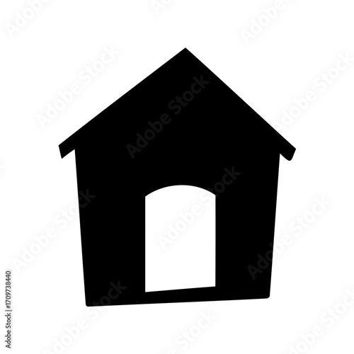 Solid Black Silhouette of a Dog House with a White Entrance