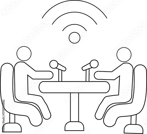 icon of two people podcasting and wifi icon with white background