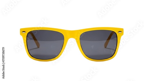 Yellow sunglasses isolated on white background, a stylish summer accessory
