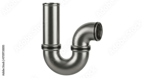 Cuadro en lienzo Isolated chrome-colored pipe in a U-shape configuration for plumbing and drainag