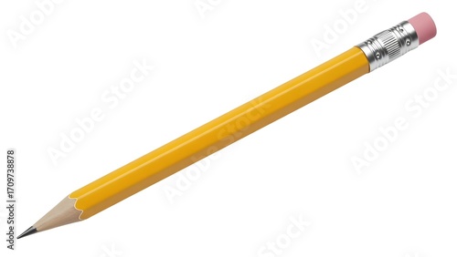 Yellow pencil isolated on white background, a common writing implement