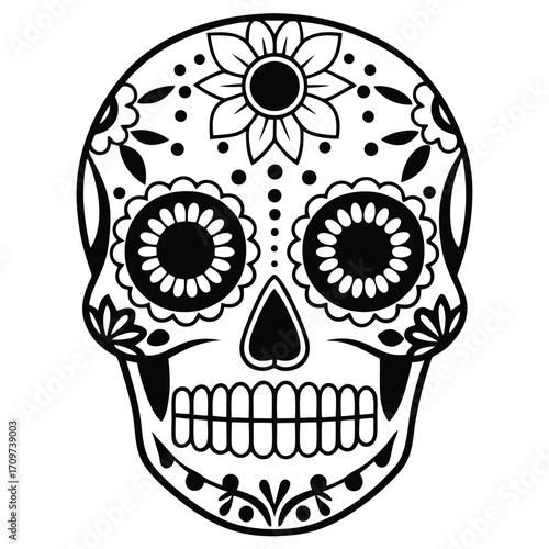 Intricate sugar skull vector illustration detailed day of the dead art scalable eps