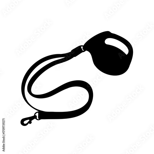 Black silhouette of a retractable dog leash with an open handle design