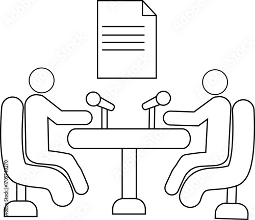 icon of two people doing a podcast and icon of document paper with white background