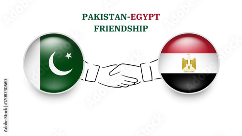 PAKISTAN and egypt flags in circle with shake hand. PAKISTAN and egypt  friendship. PAKISTAN and egypt  flags, isolated on white background. Vector icon set. Vector illustration.