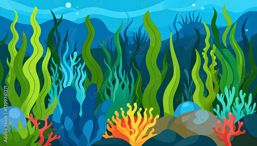 Naklejka premium vector cartoon illustration of seaweed algae growing on the seabed