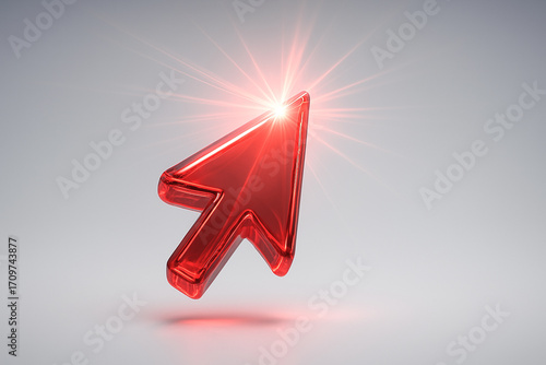 Glowing Light Red Click pointer cursor arrow icon on transparent background