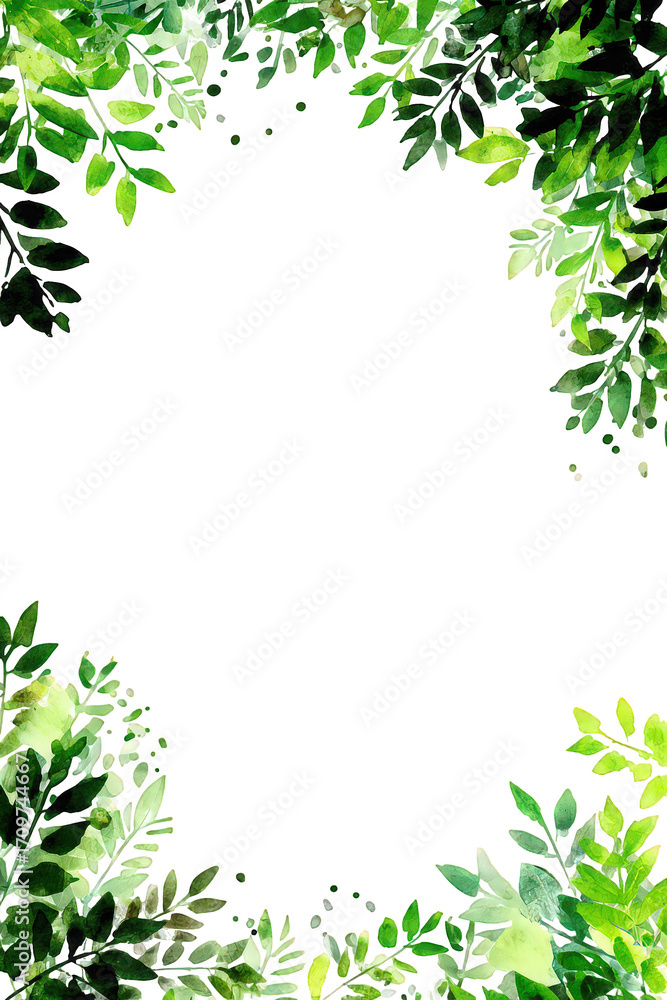 Obraz premium Green Leaf Border Frame on Black Background