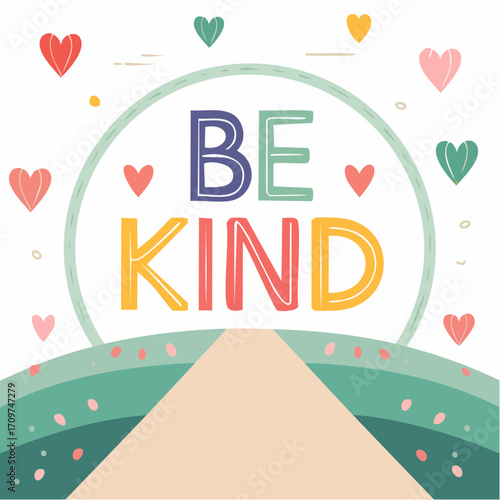 Be Kind" Greeting with Hearts and Pastel Hues