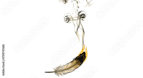 Vector art of burning feather with smoke, symbolizing fragility, loss, or the transient nature of beauty and existence