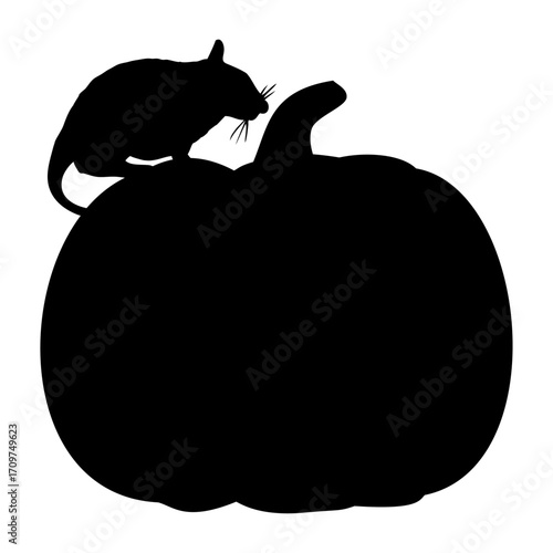 Logo con silueta de rata en calabaza para su uso en felicitaciones y tarjetas de Halloween 